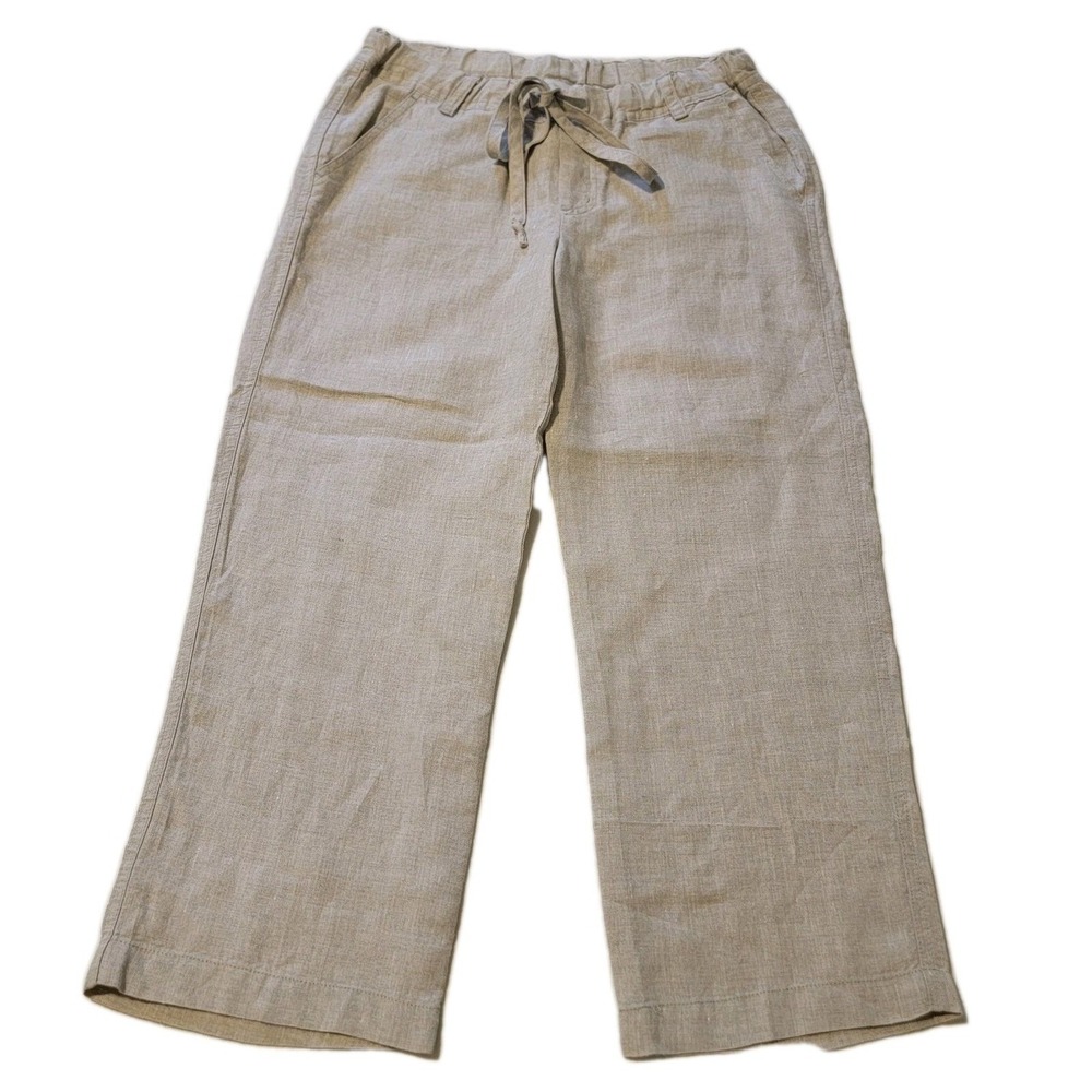 Allen Allen All Linen Drawstring Pants Beige Relaxed Fit Lightweight Casual Sz S
